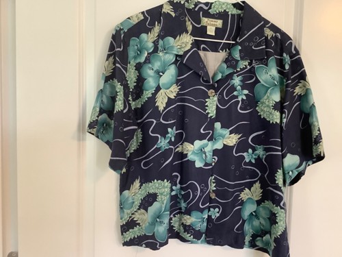 Tommy Bahama 100% Silk Tropical Floral Beach Blouse Size Medium