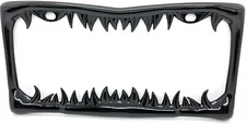 Shark Tooth Black Painted Metal License Plate Frame 1-piece