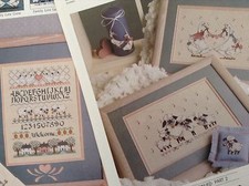 Geese & Lambs counted cross stitch magazine pattern, Aida & floss lot, set of 3