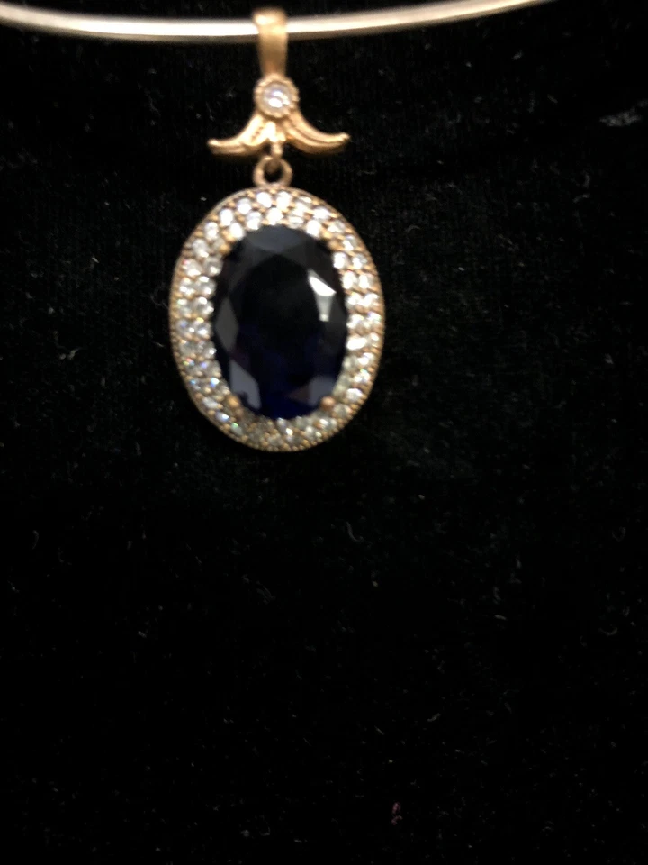 Mexico, Taxco Sterling Silver Choker Necklace With Large Sapphire Color Stone... - Image 2 of 4