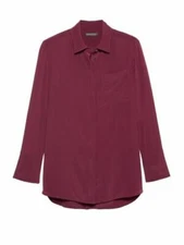 NWT Banana Republic Parker Tunic-Fit Washable Silk High-Low Shirt Wine Red Sz M