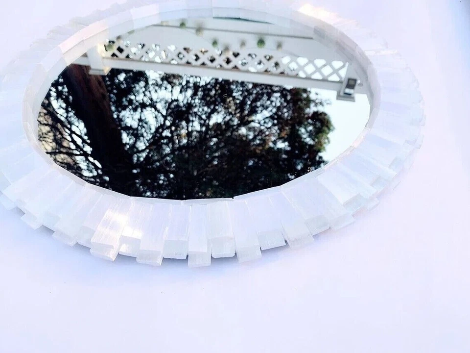 18" Selenite Stones Mirror | Selenite Wall Mirror | Handmade Gemstone Work - Image 3 of 4