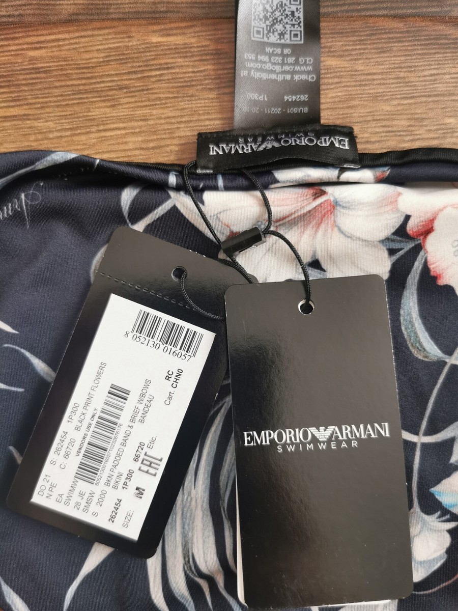 Emporio Armani Black Print Flowers Bikini Multi Women's UK