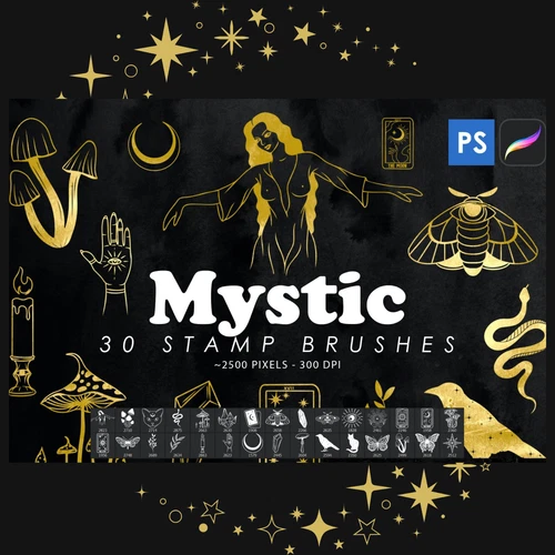 Mega Bundle of 300 Stamp Brushes for Photoshop & Procreate | Mystic