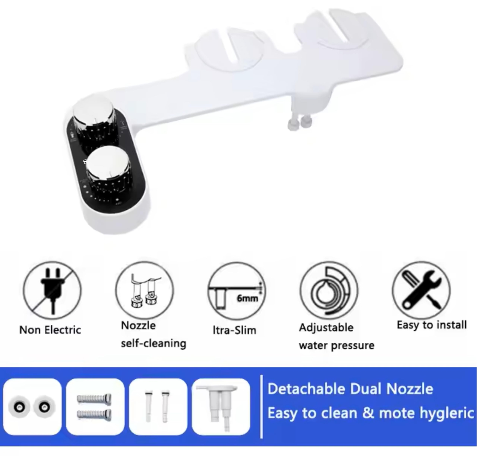 Bidet Attachment for Toilet Seat, Non Electric Self-Cleaning Dual Nozzle Bide...