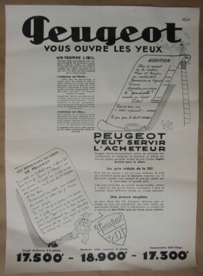 Poster Rétro Publicitaire Peugeot 5 LV / 201 / SIX 12 - Reproduction - Format Queen