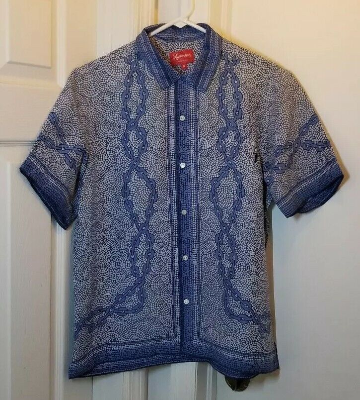 Supreme Silk Mosaic Shirt blue Size Medium in hand US