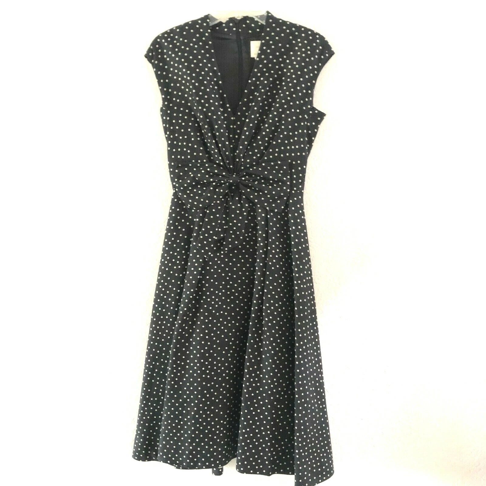 Abito midi Kate Spade NewYork Freesia nero bianco a pois 2 fiocchi seta cotone DM