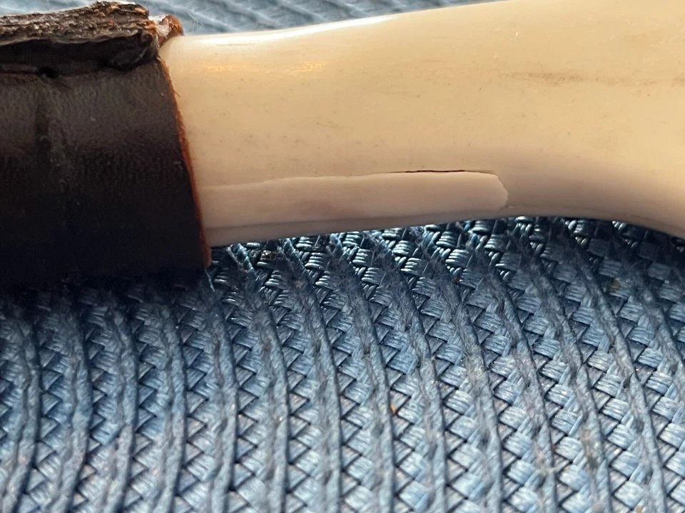 Raro Antiguo Club de Pesca Billy Wacker, Cuerno Tallado con Mango de Cuero Cuchillo Foto 4 de 4