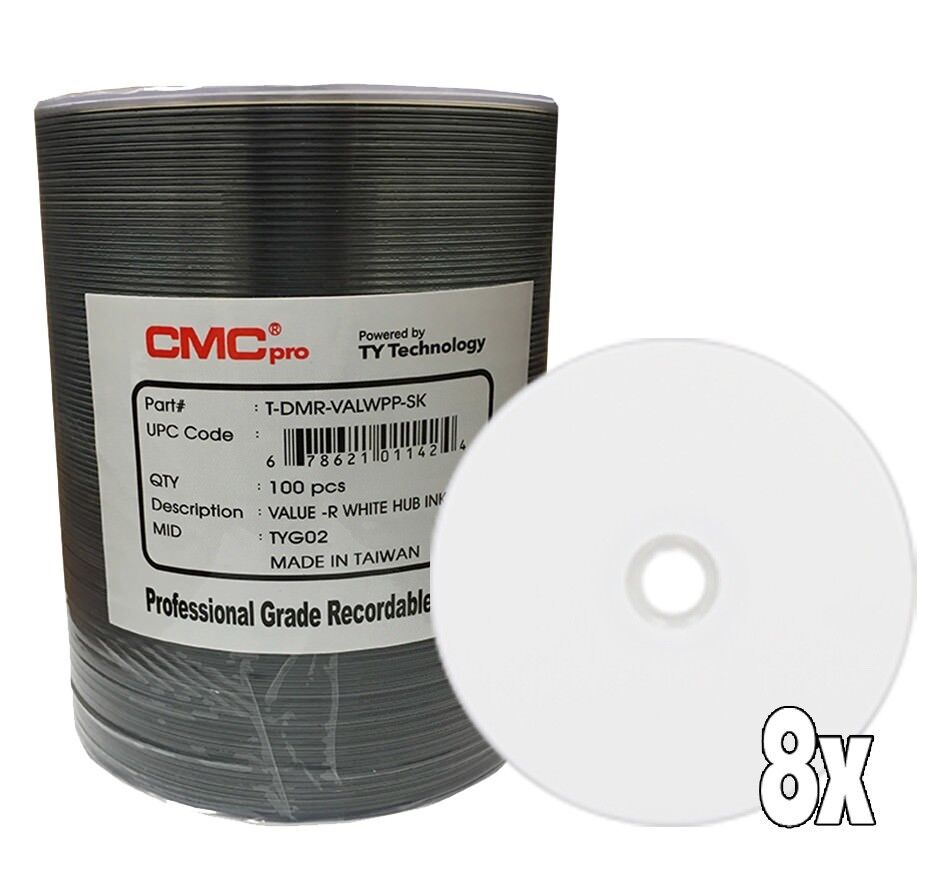 CMC Pro Taiyo Yuden DVD-R Value White Inkjet Hub Printable TYG02 100 Pcs