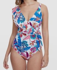 150 Profile by Gottex Women's White Bohemian Gypsy One Piece Swimsuit Size 10