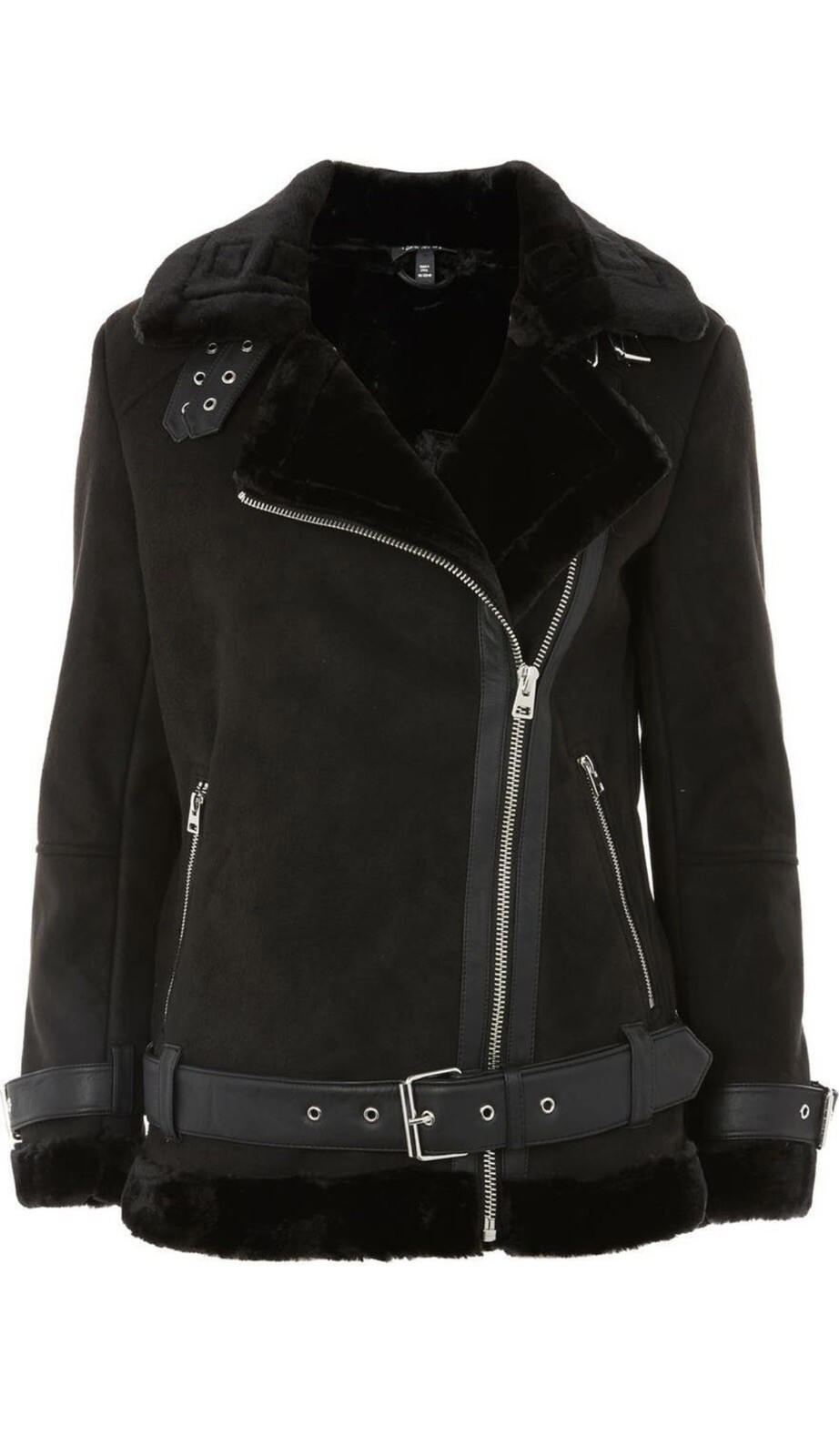 Faux Shearling Black Moto Biker Jacket Gem