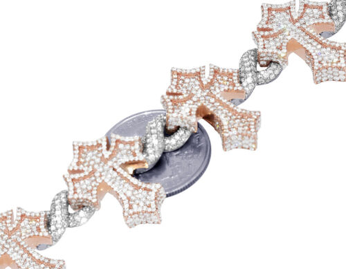Pave' Set Cross 23 1/5 CT Real Diamond Infinity Links Cuban Bracelet Two-Tone... - Picture 2 of 8