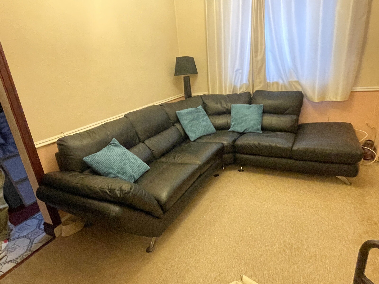 Black Contemporary Leather Sofa. eBay