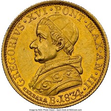 ITALY PAPAL SATES 1834-B DOPPIA GOLD COIN, NGC CERTIFIED "UNCIRCULATED DETAILS"