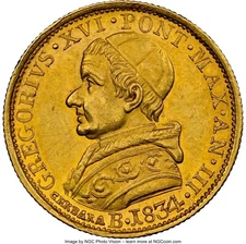 ITALY PAPAL SATES 1834-B DOPPIA GOLD COIN, NGC CERTIFIED "UNCIRCULATED DETAILS"