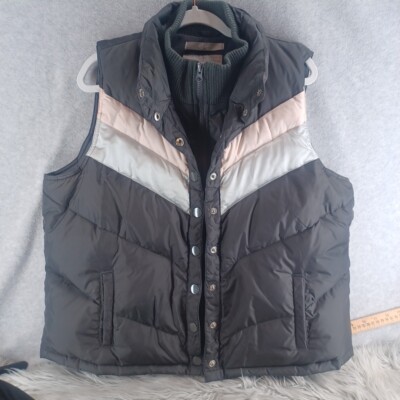Old Navy Pink Gray Black Full Zip Snap Buttons Down Puffer Vest 1X Womens 