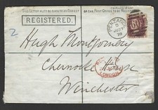 UK GB 1878 TYING ONE PENNY RED ON PREPAID REGISTERED TWO CENTS POSTAL COVER