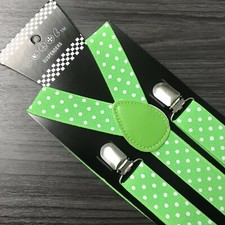 Light Green w/ White Polka Dots Suspender for Adults Men Women Teens USA 
