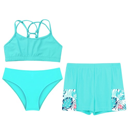 Kids Girls Vest And Bottoms Set Traveling Crop Top With Shorts Surfing Swimsuit - Picture 18 of 30