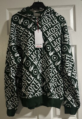 LACOSTE NETFLIX ルーズフィット パーカー US L NEW Lacoste x Netflix Loose Fit Organic Cotton Hoodie Sweatshirt