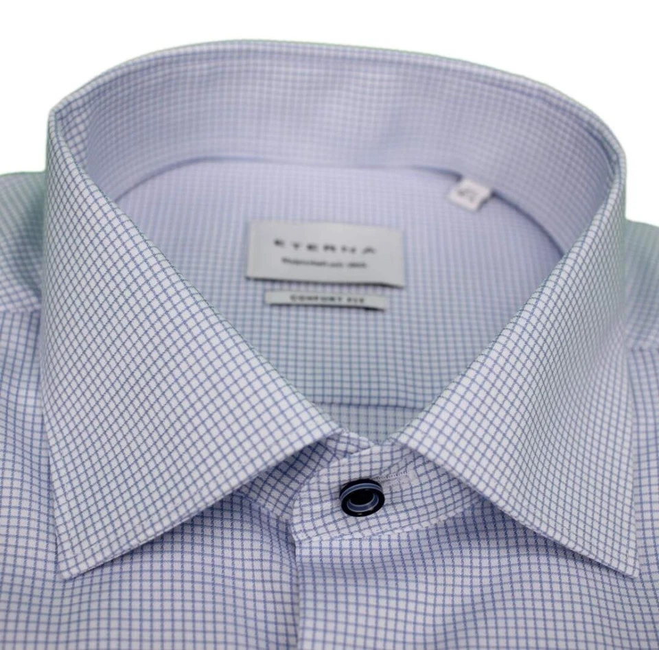Eterna Hombre Businesshemd Manga Larga Confort Fit Azul a Cuadros 8184 E19K 12 - Imagen 2 de 3