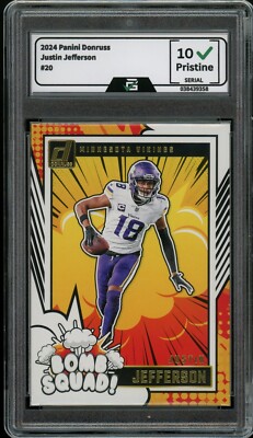justin jefferson graded card 2020 Select Prizm Silver Justin Jefferson RC On Card PSA/DNA Auto GEM MINT  10 main image 1