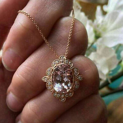 Morganite Necklace Made in Rose Gold with Brilliant | KLENOTA
