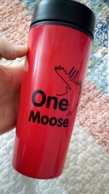 HIT  Red ''ONE MOOSE''  Stainless Travel Tumbler with Lid 12-16oz  EUC