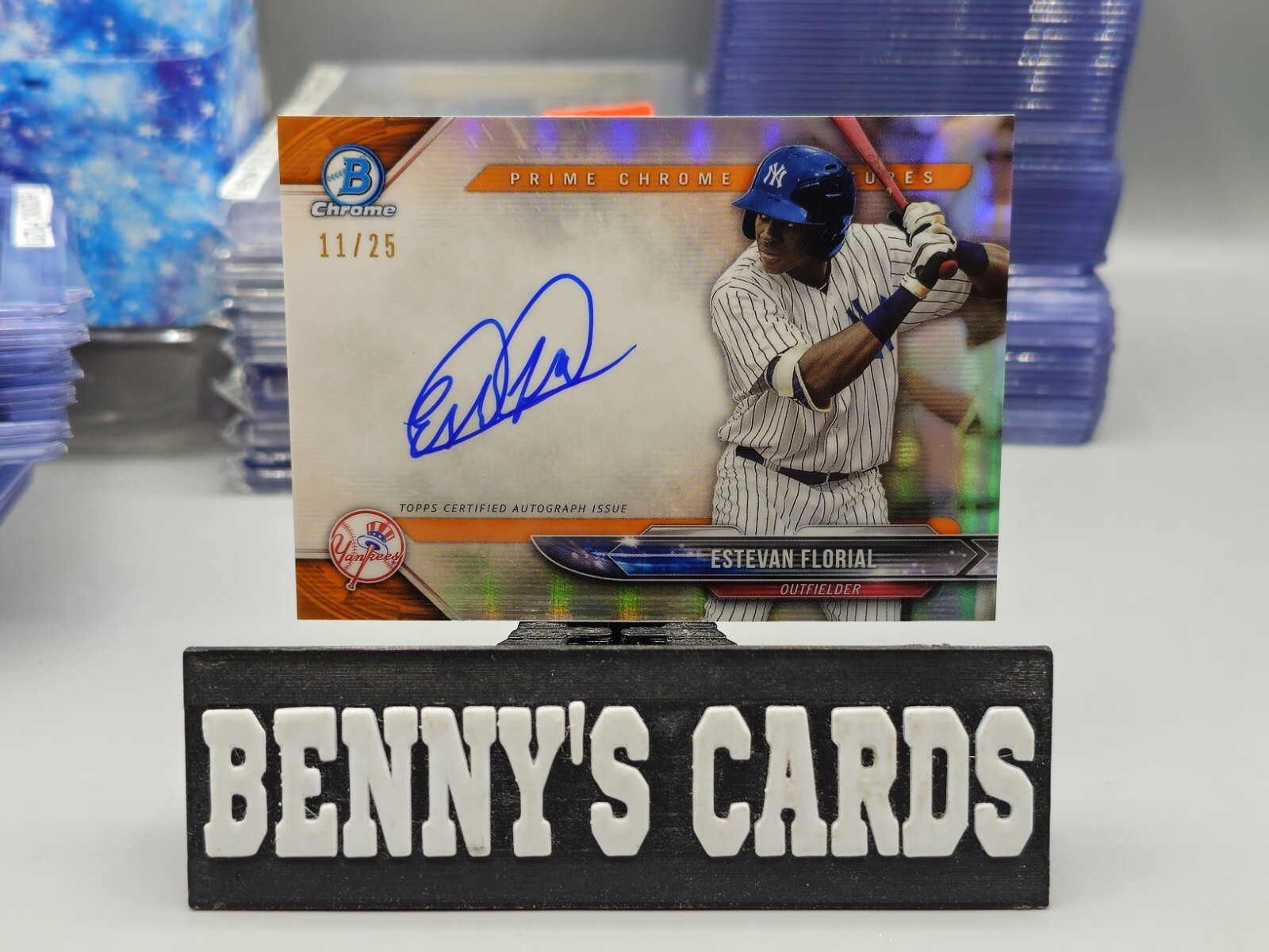 2018 Bowman Chrome Prospect Orange Refractor On Card Auto 11/25 Estevan Florial