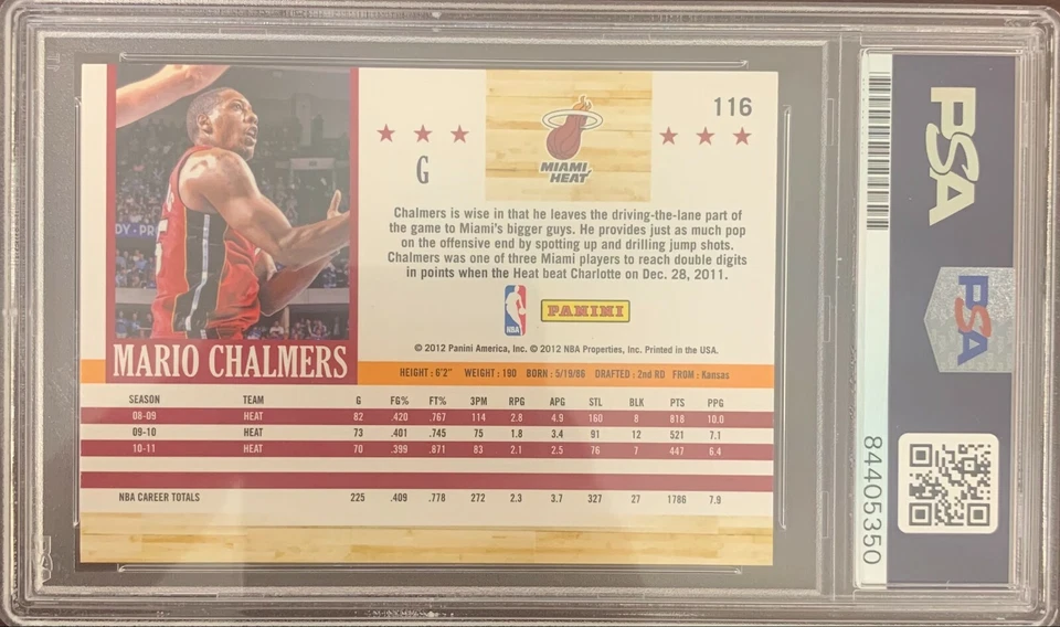 Mario Chalmers auto signed 2012 NBA Hoops #116 card Miami Heat PSA Encapsulated - Image 2 of 3