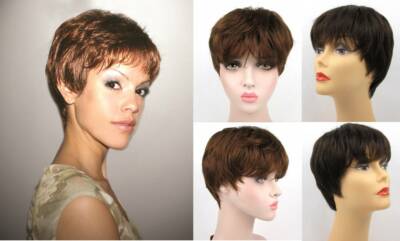 WOMENS LADY SHORT STRAIGHT HAIR PIXIE STYLE WIG TAPERED BACK BOY CUT BENE 8528