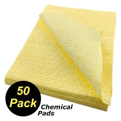 Chemical Spill Pads - Spill Absorbent Mats For Chemicals (Pack of 50)