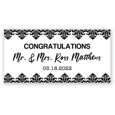 24"x48" Black and White Damask Vinyl Banner, Personalized Wedding Decoration