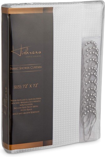 Modern Fabric Shower Curtain w/Rust-Proof Curtain Hooks, Heavy-Duty, 72x72 WHITE - Picture 7 of 7