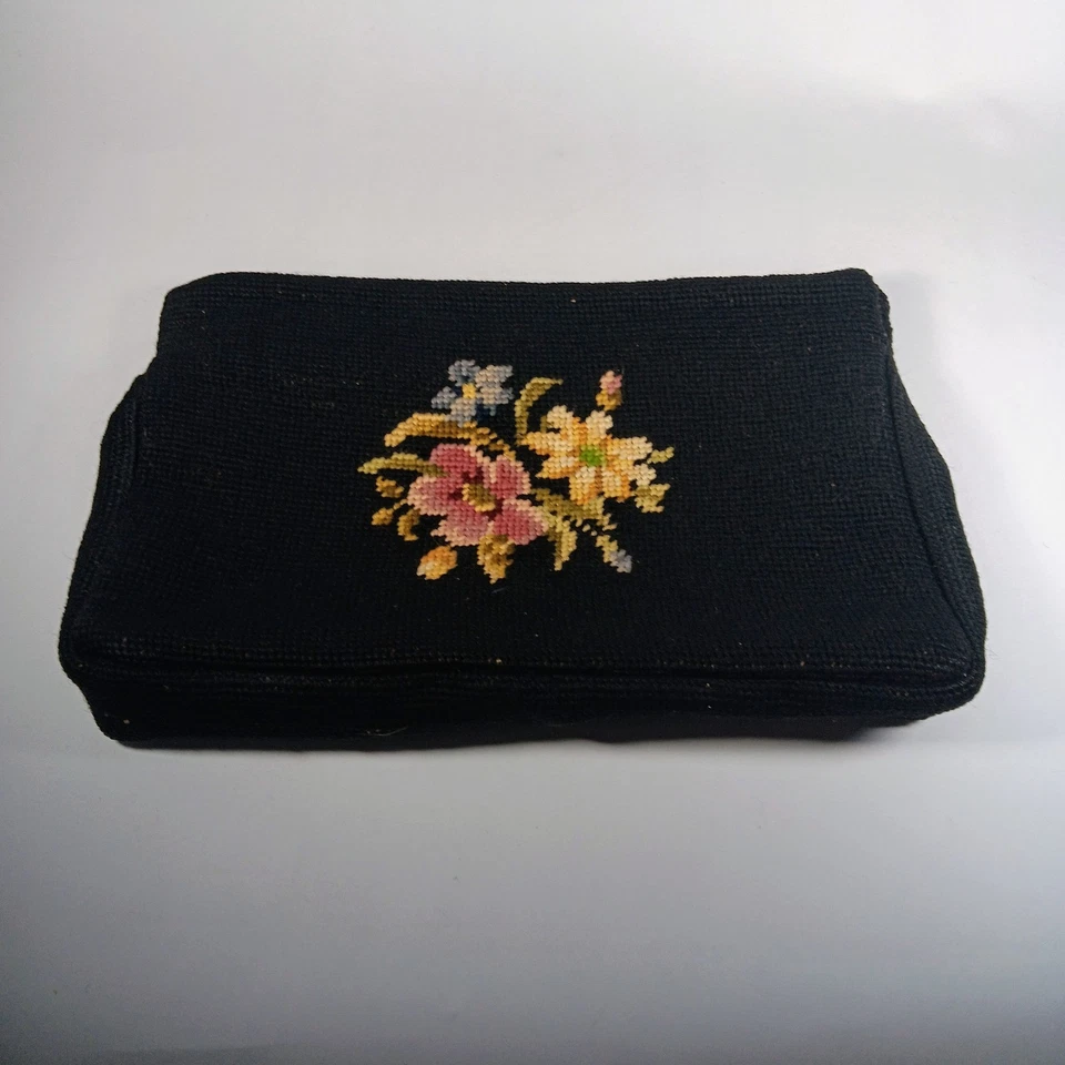 Cartera de mano vintage de punta de aguja bordada con cremallera hallazgo raro Foto 4 de 4