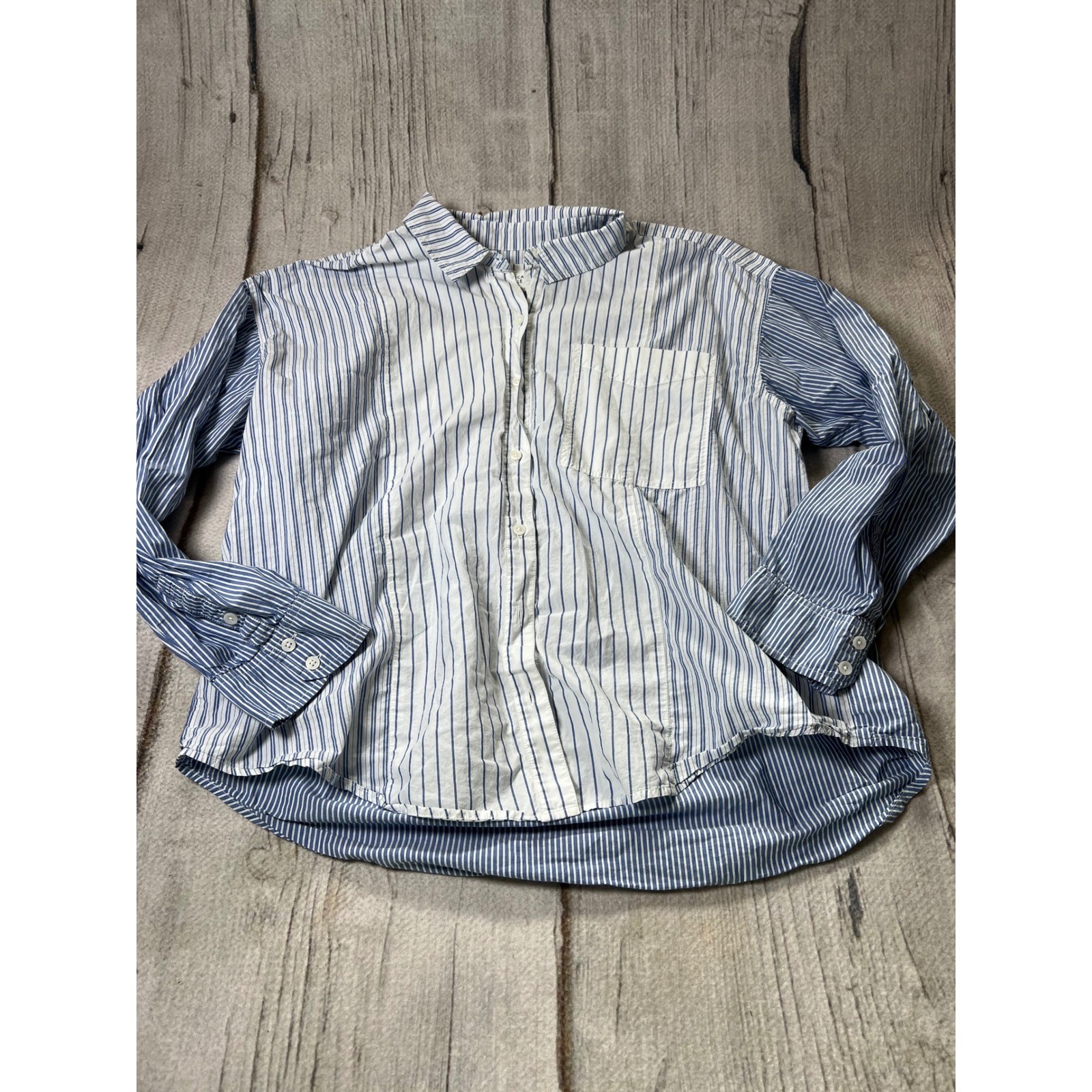 American Eagle Button Down Shirt Womens Large Blue Stripe Oversized Coastal