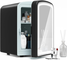 4L Mini Skincare Fridge with Dimmable LED Mirror, Portable Beauty Refrigerator f