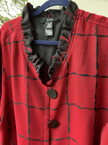 Ali Miles Blouse Tunic Red Black Large Pockets 3 Button 3X - Picture 10 of 15