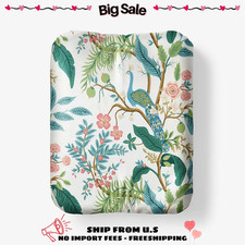 Rifle Paper Co Peacock Sateen Fitted Sheet Cream King