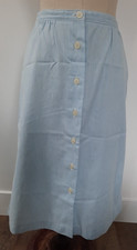 Vintage 70s COS COB Size 13/14 Blue White Skirt Midi Striped Button Front