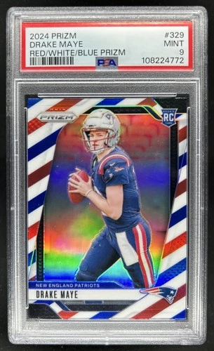 2024 Panini Prizm Drake Maye RC Red White and Blue Rookie #329 Patriots PSA 9