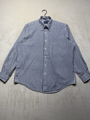 VTG GANT Dress Shirt Men s L 16.5 Blue White Striped Long Sleeve Button Down