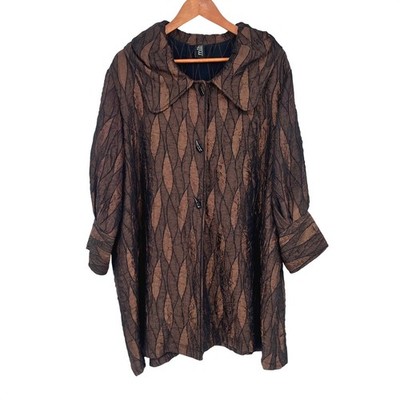 M.I.B. Jacket Women 3X Bronze Black Crinkle Texture Avant Garde Toggle Lagenlook