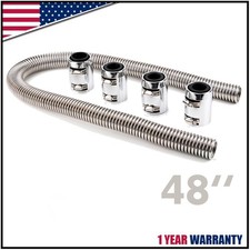 48 Stainless Steel Universal Radiator Flexible Coolant Water Hose With Caps Kit