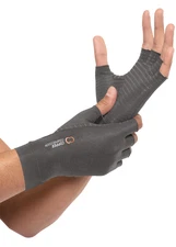 Copper Compression Fingerless Arthritis Pain Relief Gloves Grey, LARGE