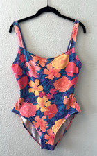 Vtg 80s 90s Sassafras Swimwear One Piece Bathing Suit Size L Floral Retro