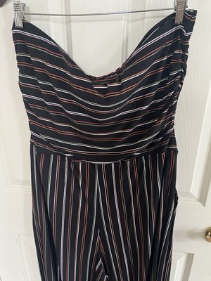 Full Circle Trends Striped Strapless Gathered Leg Cotton Jumpsuit 3x