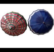 Vintage Art Deco/Mod Umbrella Parasol Lucite Handle w/ Brass Blue Pink Green 2 