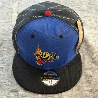 Headgear Classics Pac-Man Money Bag Fitted Hat Size 7 3/4 Blue Black Game Over